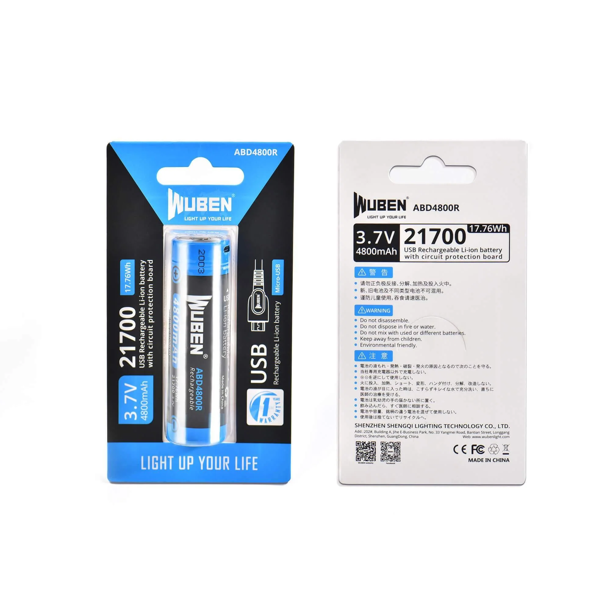 WUBEN ABD4800R Micro-USB Charging Rechargeable 21700 Flashlight Battery - 4800mAh - Image 4